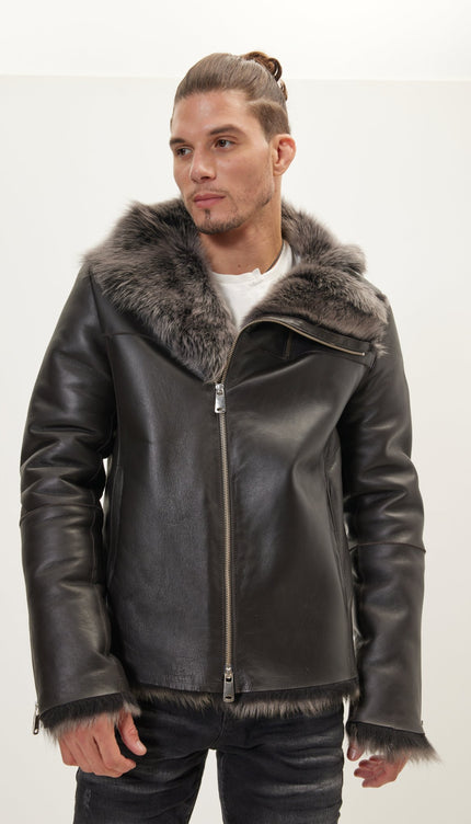 Reversible Toscana Shearling Genuine Leather Jacket - Chocolate - Ron Tomson