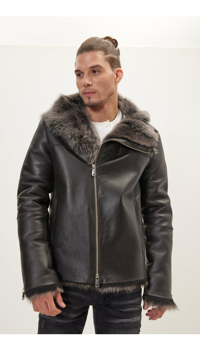 Reversible Toscana Shearling Genuine Leather Jacket - Chocolate - Ron Tomson