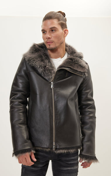Reversible Toscana Shearling Genuine Leather Jacket - Chocolate
