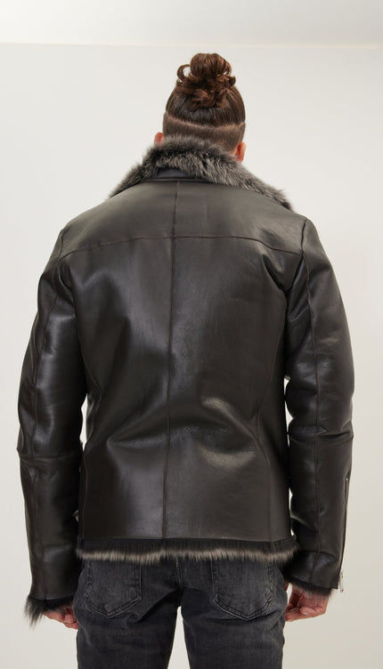 Reversible Toscana Shearling Genuine Leather Jacket - Chocolate - Ron Tomson