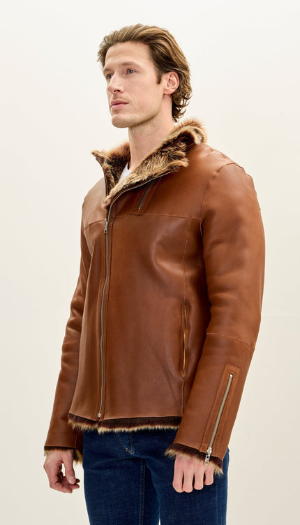 Reversible Toscana Shearling Genuine Leather Jacket - Coffee - Ron Tomson