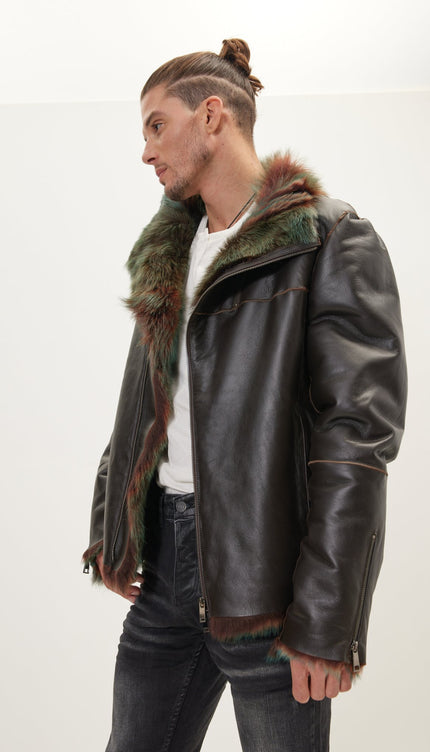 Reversible Toscana Shearling Genuine Leather Jacket - Dark Brown - Ron Tomson