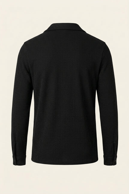 Ribbed Camp Collar Shirt - Black - Back