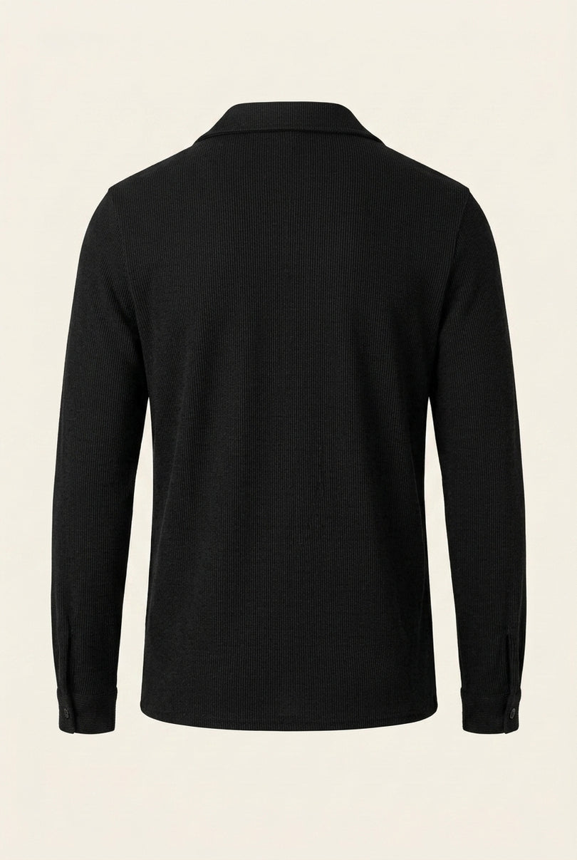 Ribbed Camp Collar Shirt - Black - Back