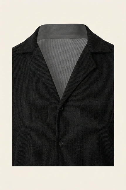 Ribbed Camp Collar Shirt - Black - Detail