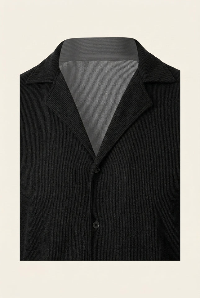 Ribbed Camp Collar Shirt - Black - Detail
