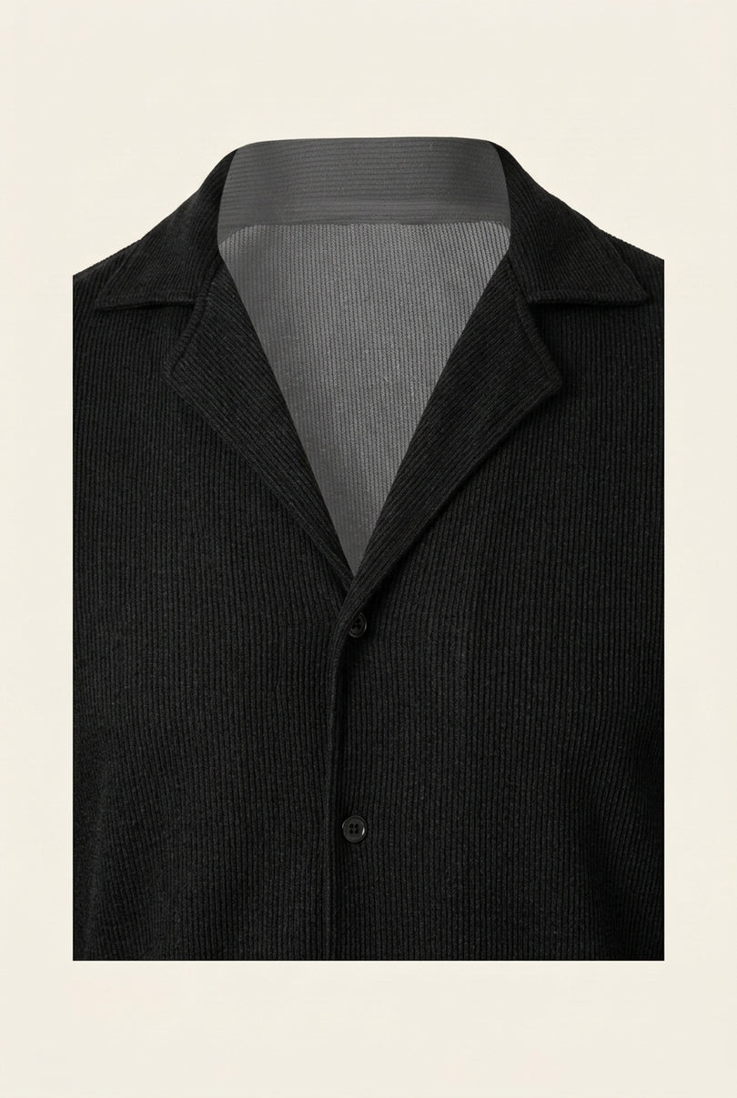 Ribbed Camp Collar Shirt - Black - Detail