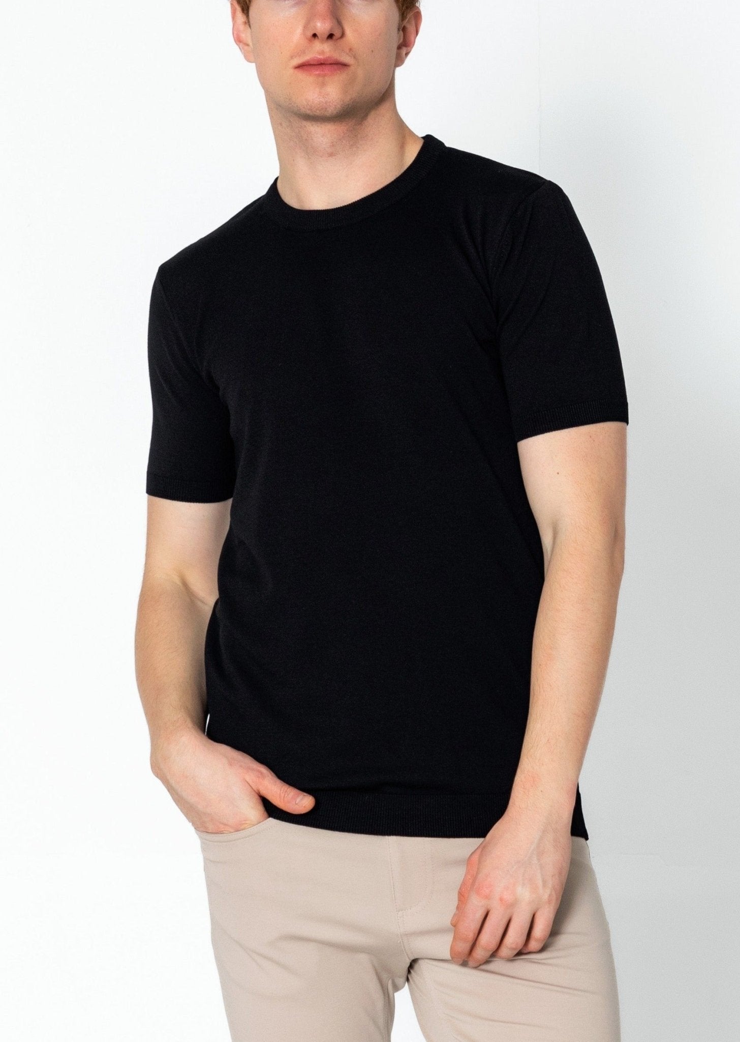 Ribbed Crew-Neck Fitted T-shirt - Black - Ron Tomson