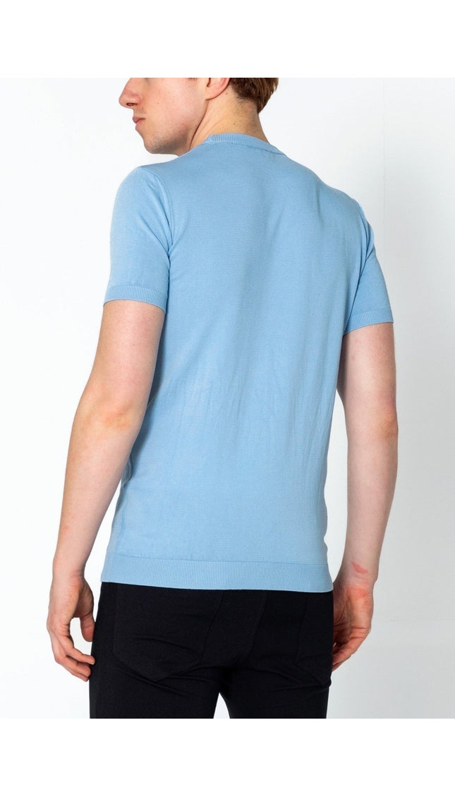 Ribbed Crew-Neck Fitted T-shirt - Blue - Ron Tomson