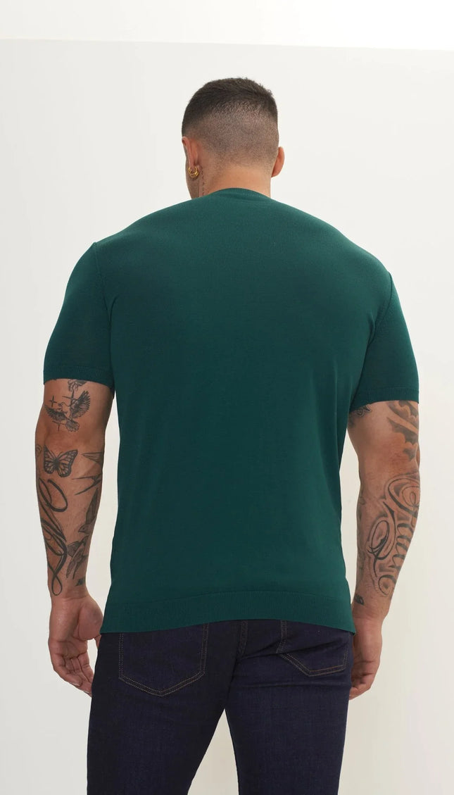 Ribbed Crew-Neck Fitted T-shirt - Green - Ron Tomson