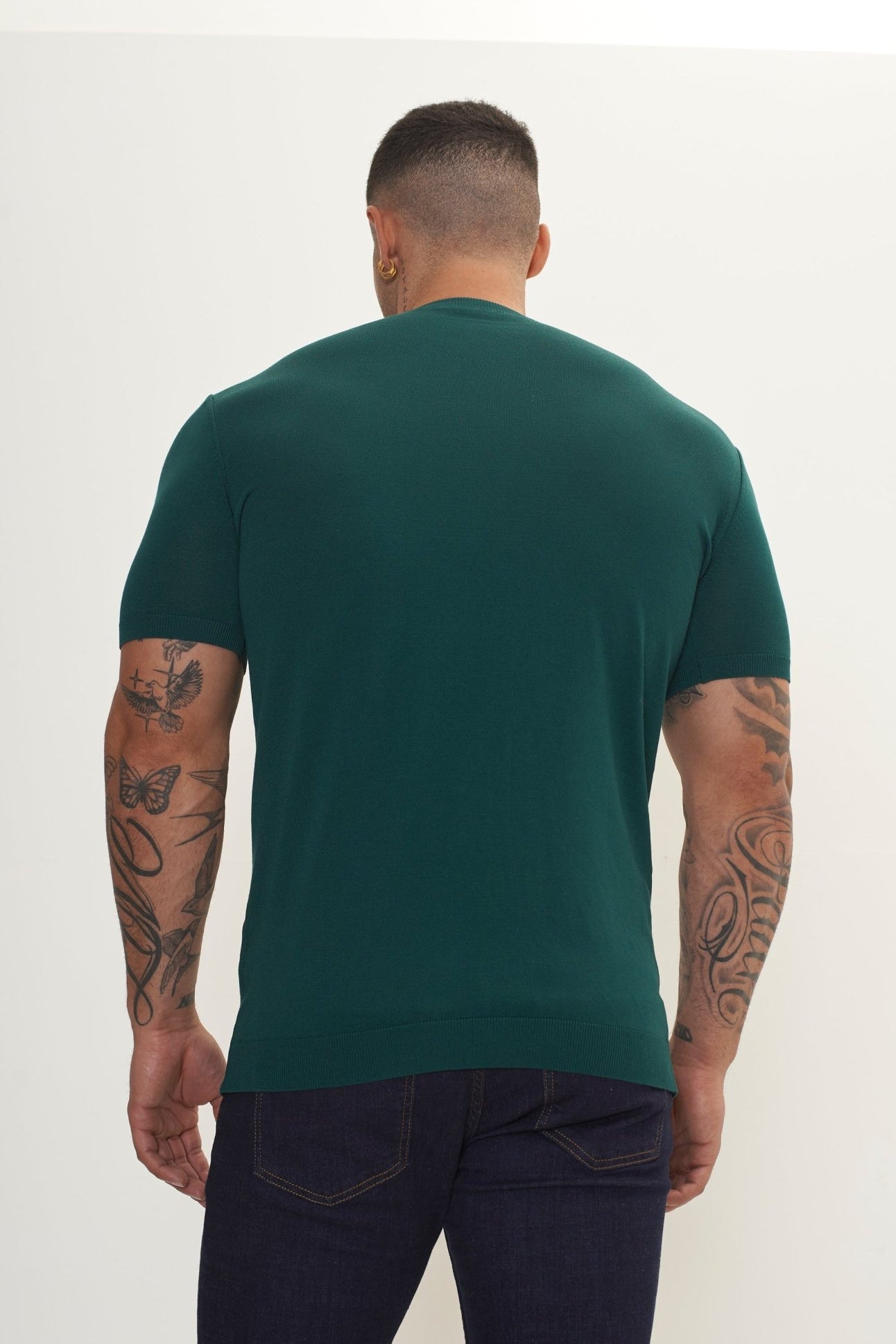 Ribbed Crew-Neck Fitted T-shirt - Green - Ron Tomson