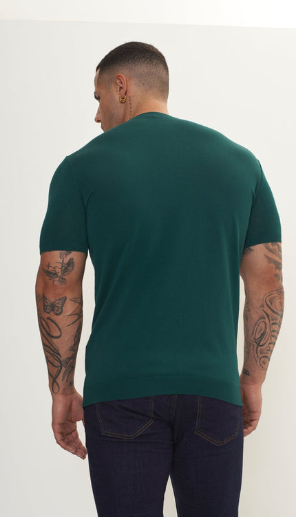 Ribbed Crew-Neck Fitted T-shirt - Green - Ron Tomson