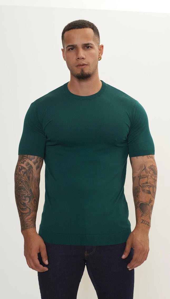 Ribbed Crew-Neck Fitted T-shirt - Green - Ron Tomson