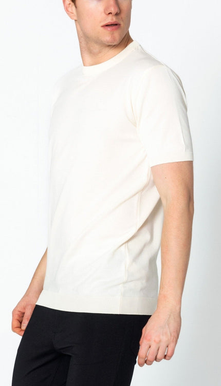 Ribbed Crew-Neck Fitted T-shirt - Off White - Ron Tomson