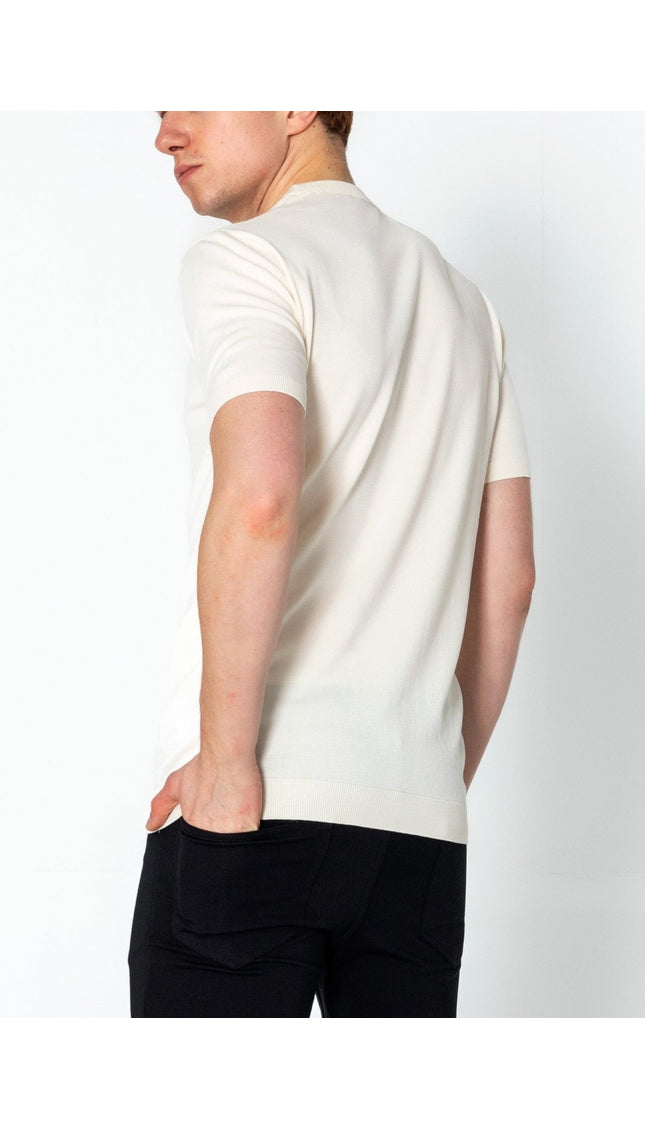 Ribbed Crew-Neck Fitted T-shirt - Off White - Ron Tomson