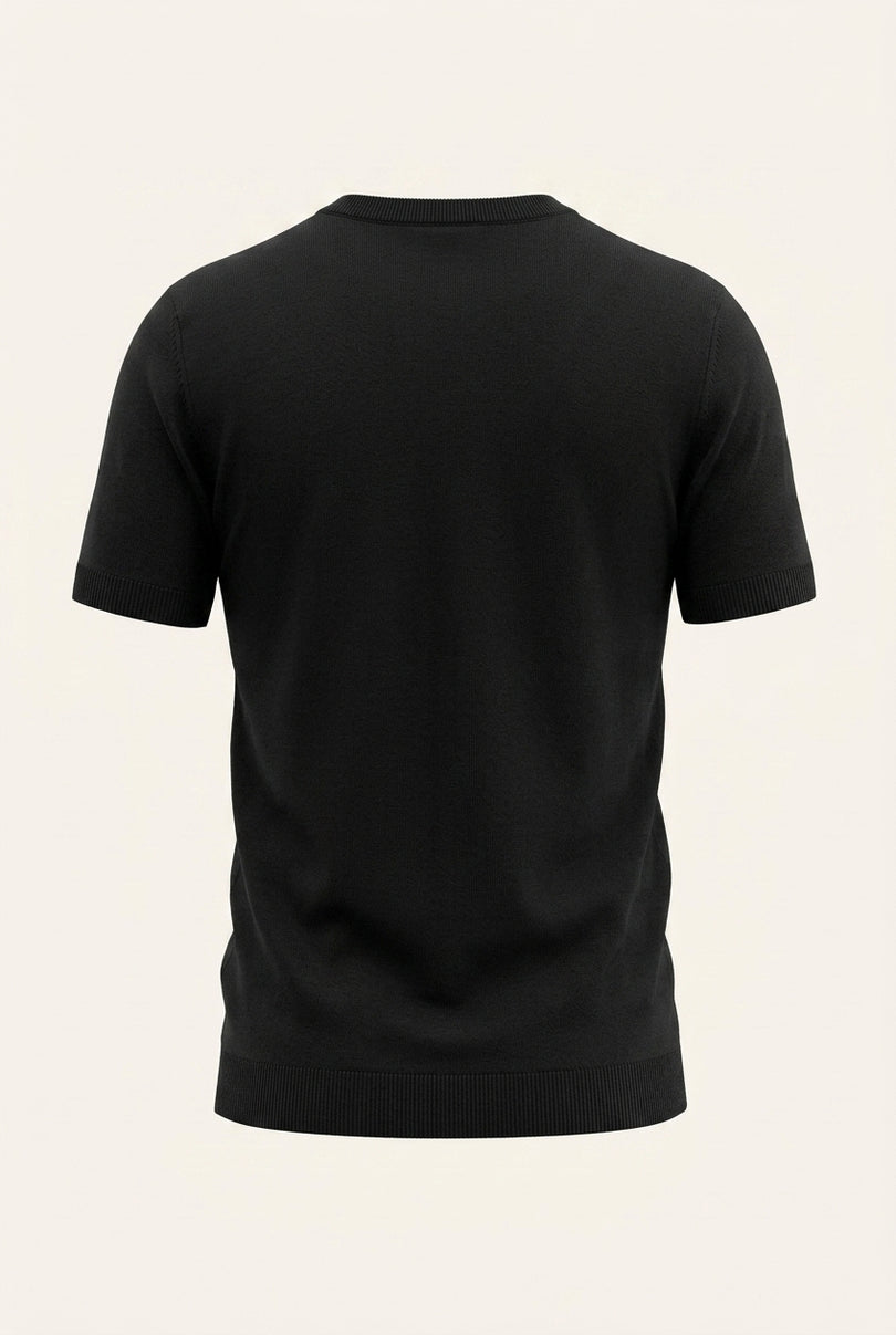 Ribbed Crew-Neck T-shirt - Black - Back