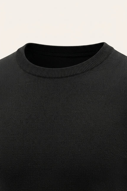 Ribbed Crew-Neck T-shirt - Black - Detail