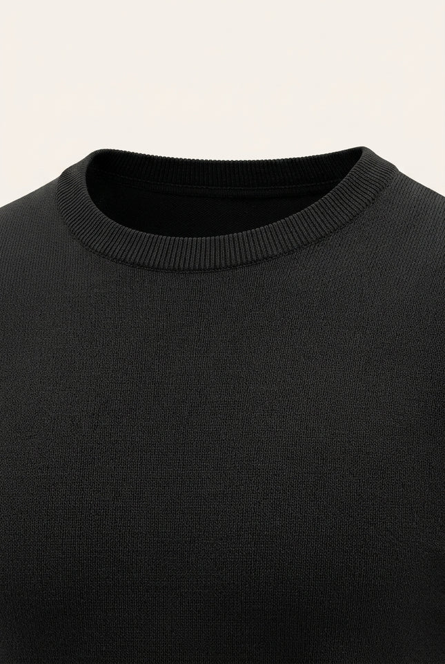 Ribbed Crew-Neck T-shirt - Black - Detail