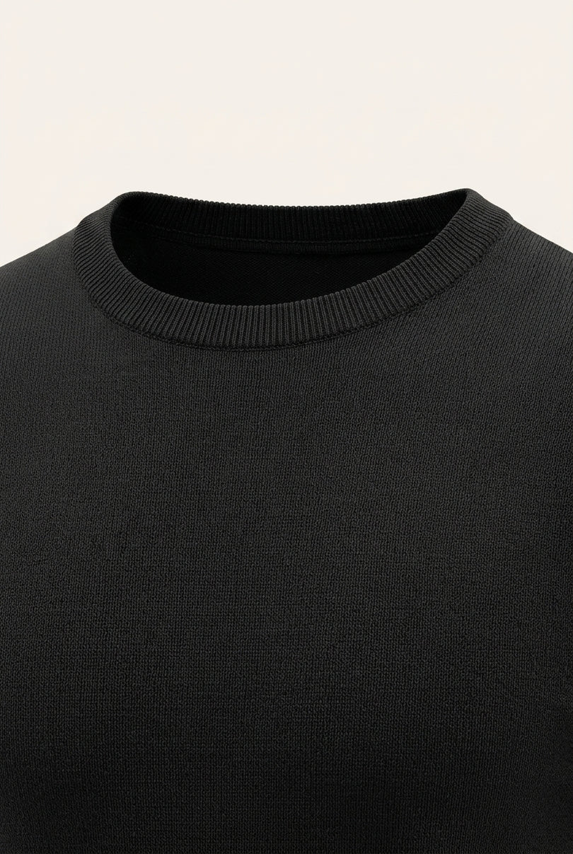 Ribbed Crew-Neck T-shirt - Black - Detail