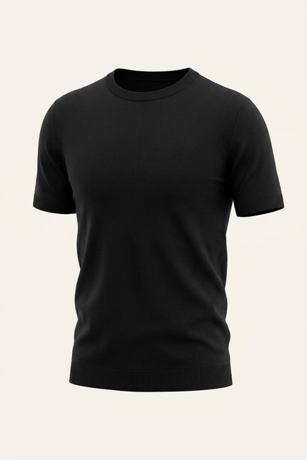 Ribbed Crew-Neck T-shirt - Black - Front