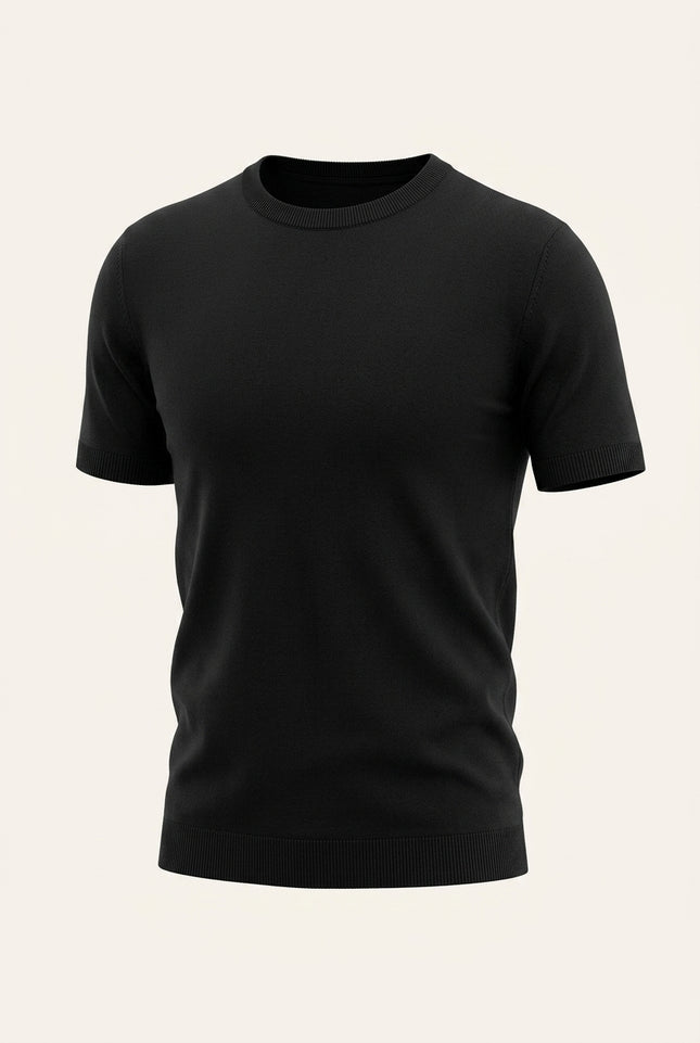 Ribbed Crew-Neck T-shirt - Black - Front
