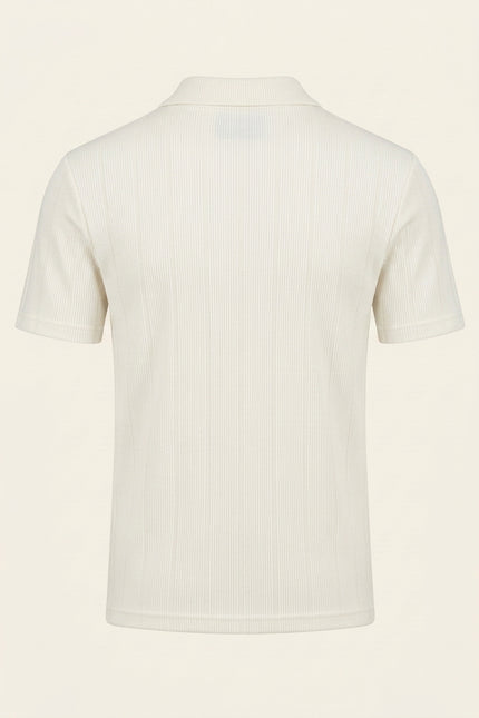 Ribbed Half-Zip Polo Top - Off-White - Back