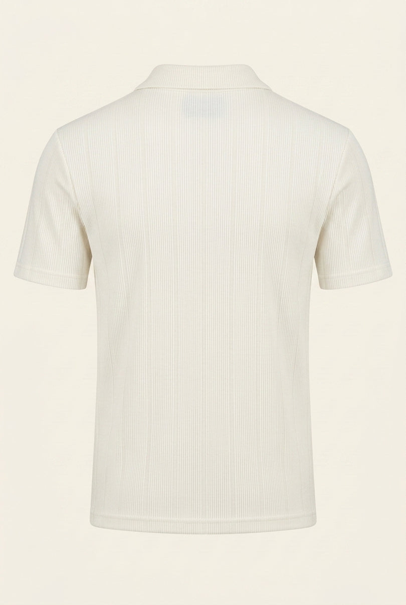 Ribbed Half-Zip Polo Top - Off-White - Back