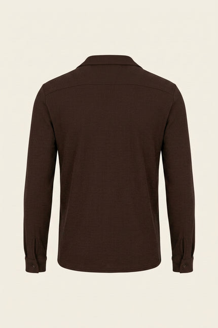Ribbed Knit Long Sleeve Shirt - Brown - Back