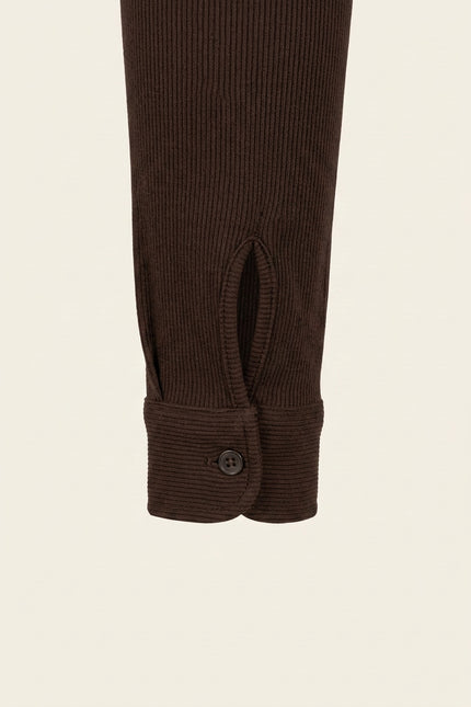 Ribbed Knit Long Sleeve Shirt - Brown - Detail
