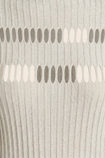 Ribbed Knit Long Sleeve Top - Off-White - Detail