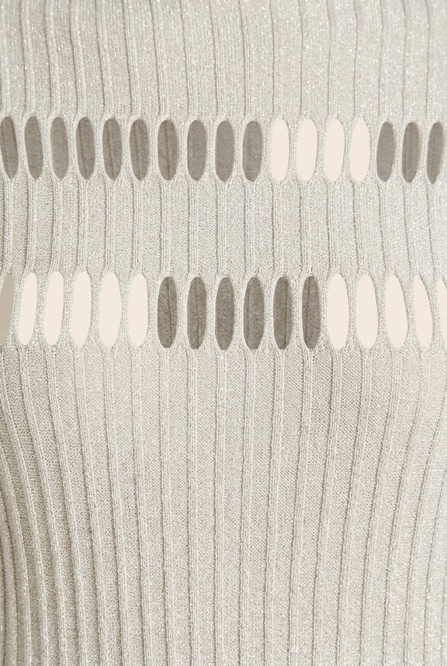 Ribbed Knit Long Sleeve Top - Off-White - Detail