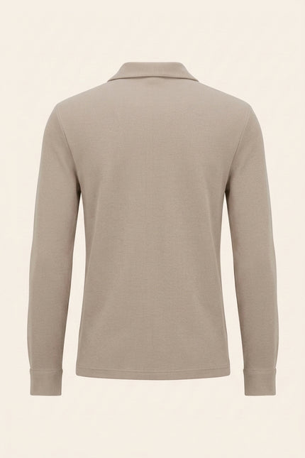 Ribbed Knit Resort Shirt - Dark Beige - Back