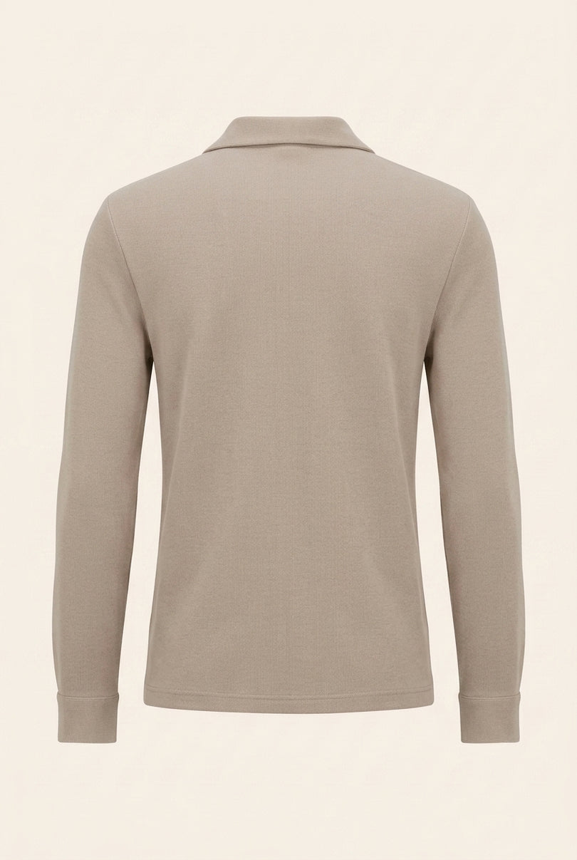 Ribbed Knit Resort Shirt - Dark Beige - Back