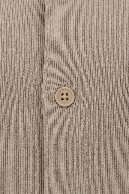 Ribbed Knit Resort Shirt - Dark Beige - Detail