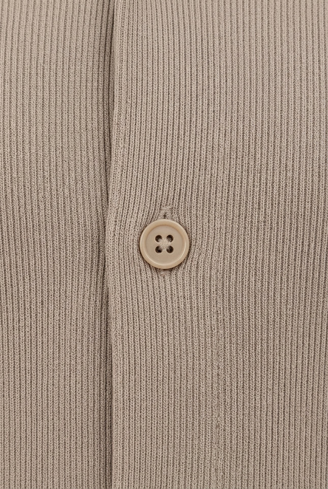 Ribbed Knit Resort Shirt - Dark Beige - Detail