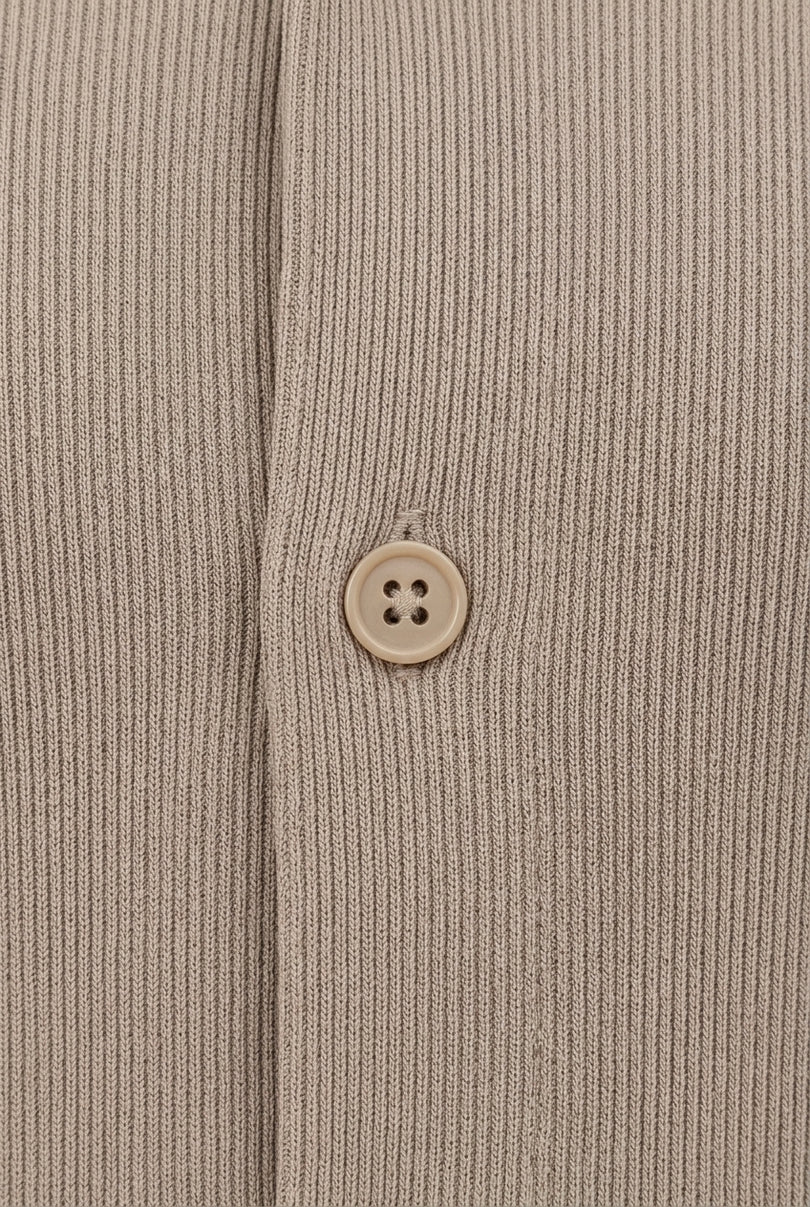 Ribbed Knit Resort Shirt - Dark Beige - Detail