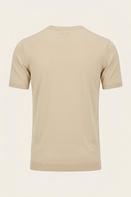 Ribbed Knit T-shirt - Beige - Back