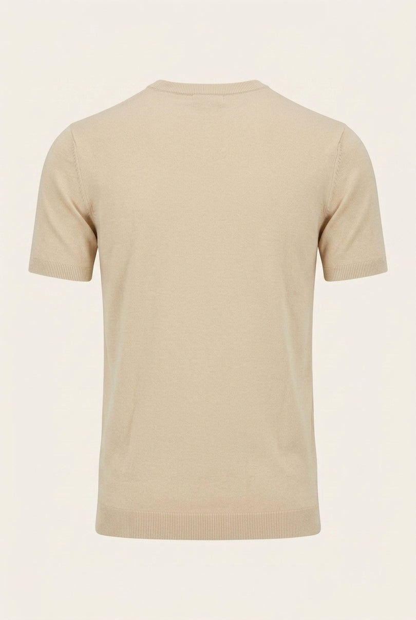Ribbed Knit T-shirt - Beige - Back
