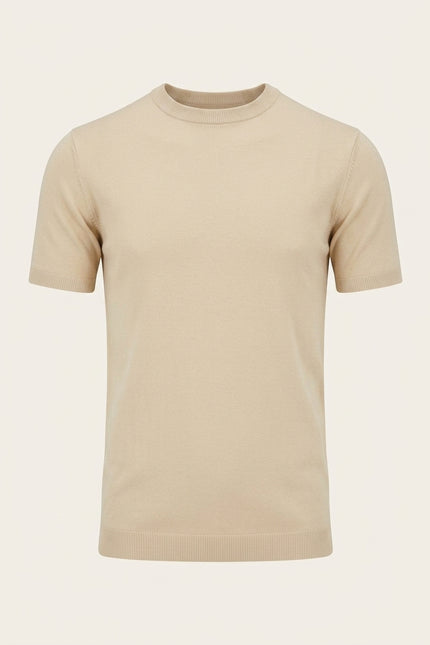 Ribbed Knit T-shirt - Beige - Front