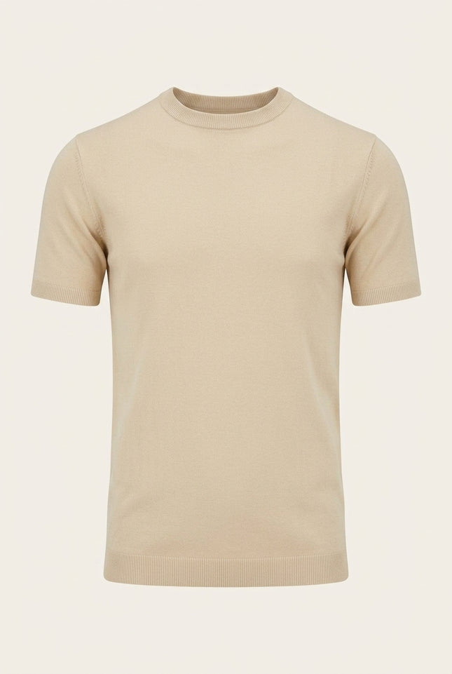 Ribbed Knit T-shirt - Beige - Front
