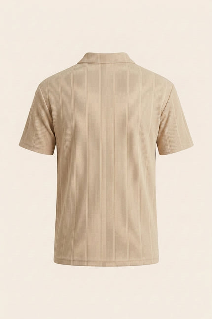 Ribbed Polo Shirt - Beige - Back