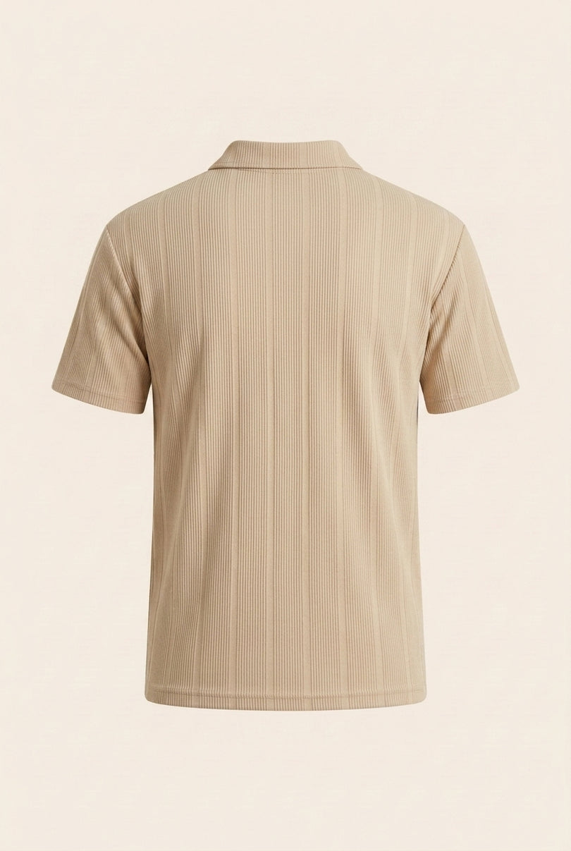 Ribbed Polo Shirt - Beige - Back