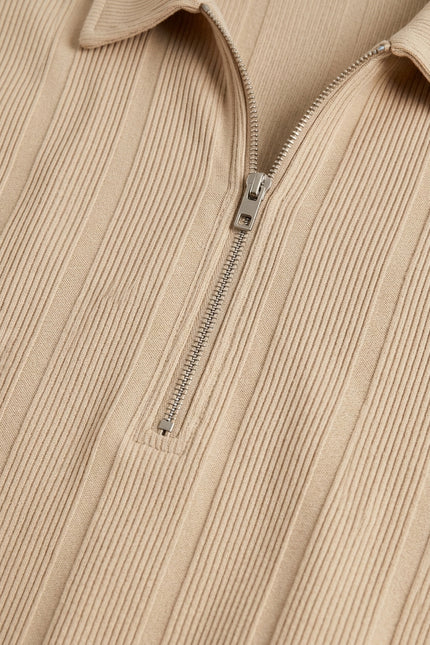 Ribbed Polo Shirt - Beige - Detail