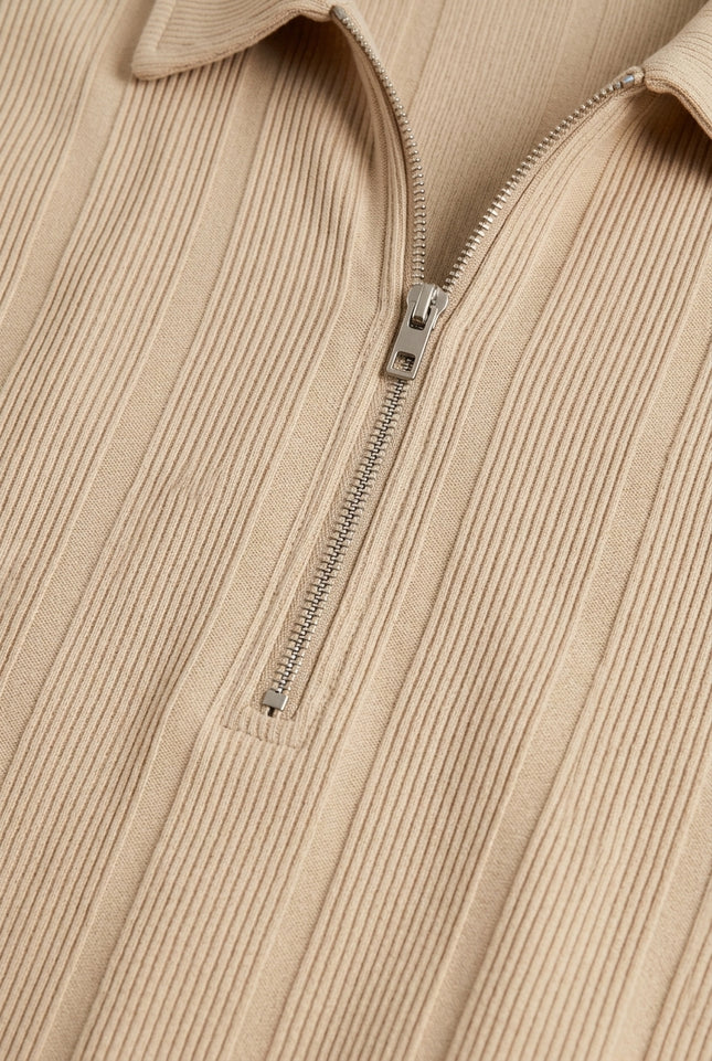 Ribbed Polo Shirt - Beige - Detail