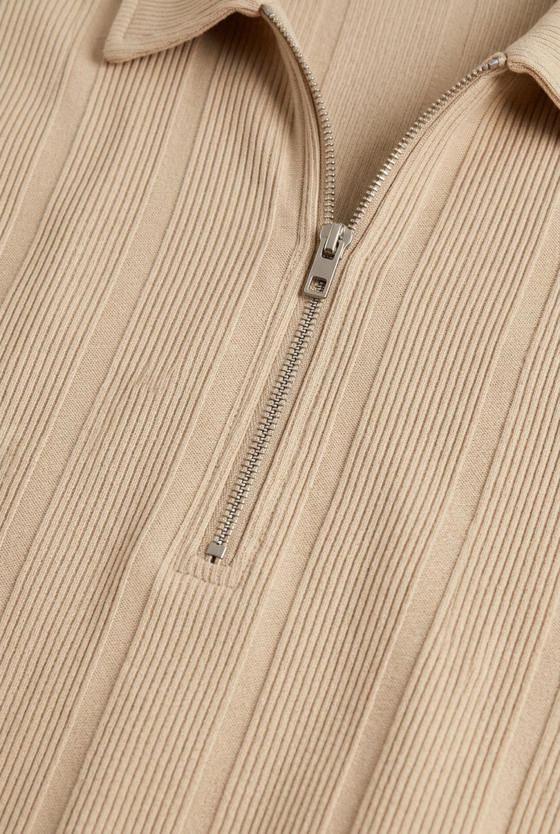 Ribbed Polo Shirt - Beige - Detail