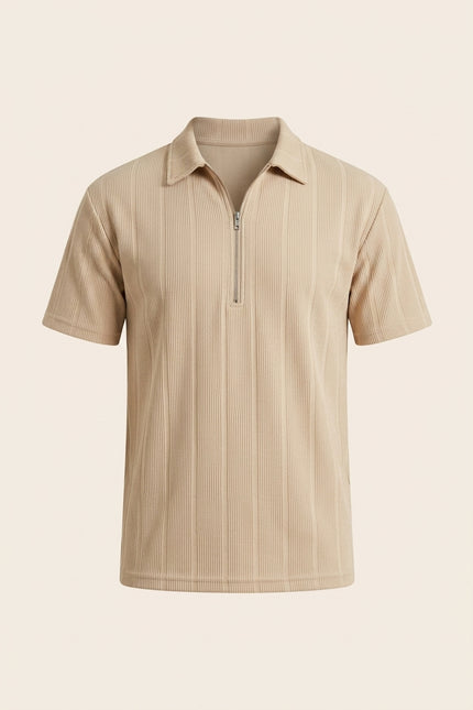 Ribbed Polo Shirt - Beige - Front