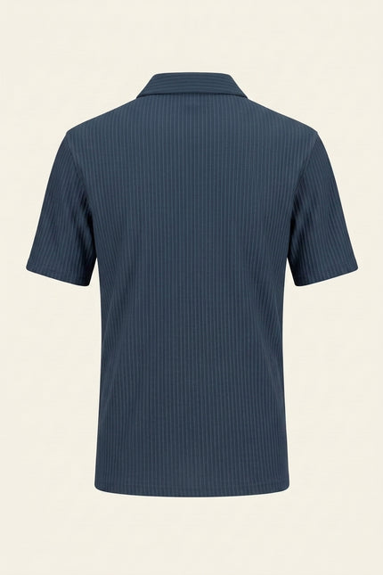 Ribbed Polo Shirt - Navy - Back