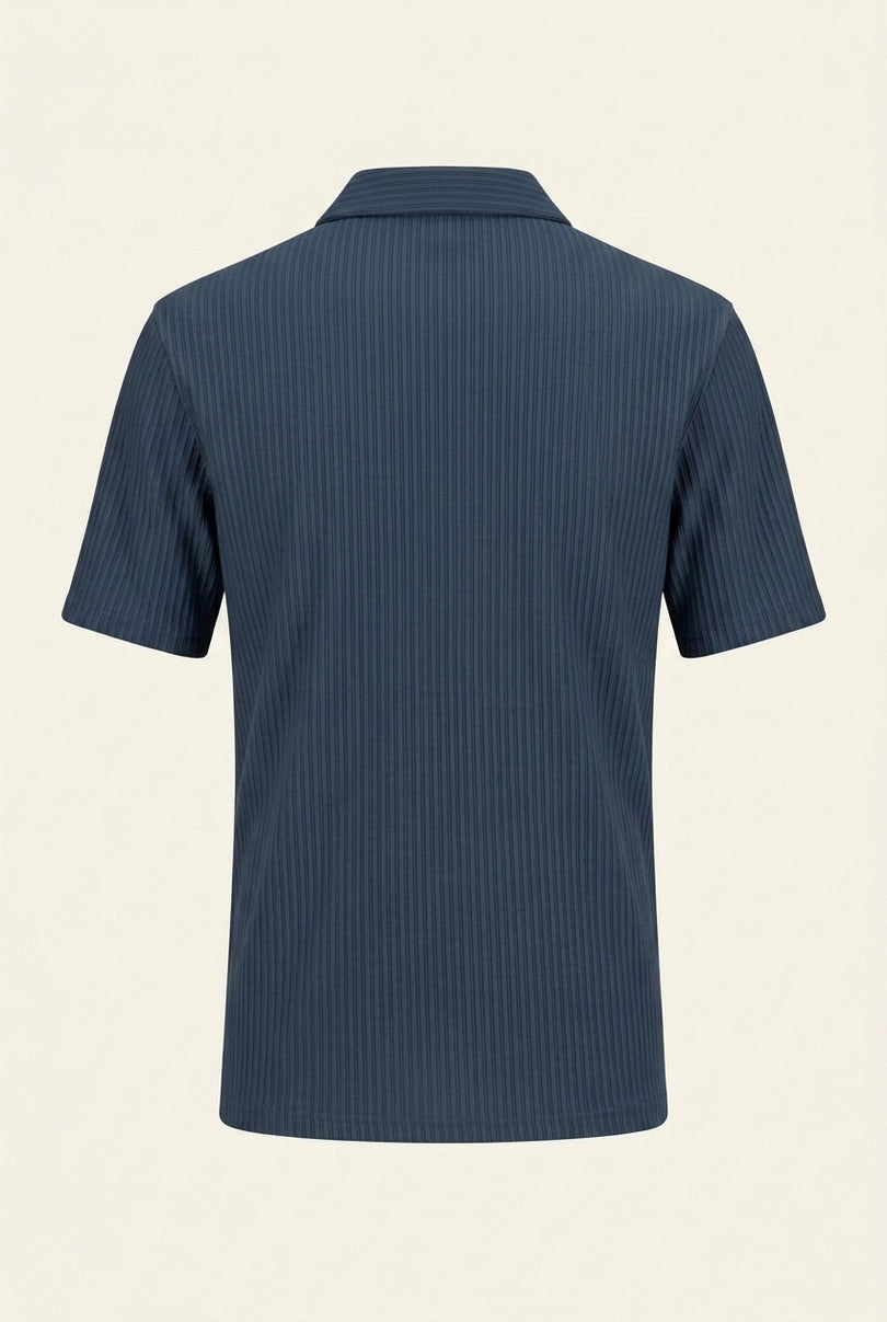Ribbed Polo Shirt - Navy - Back