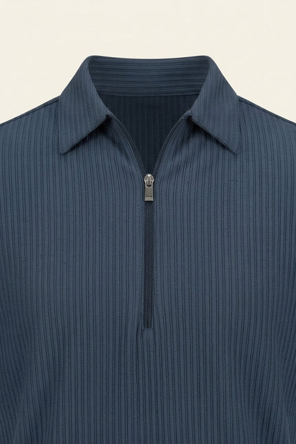 Ribbed Polo Shirt - Navy - Detail