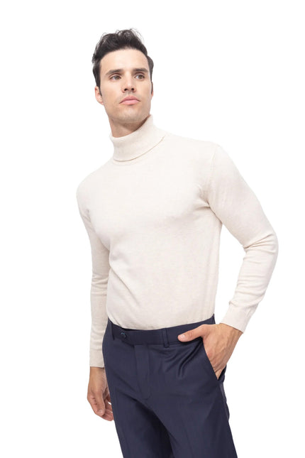 Roll Neck Knit Sweater - Beige - Ron Tomson